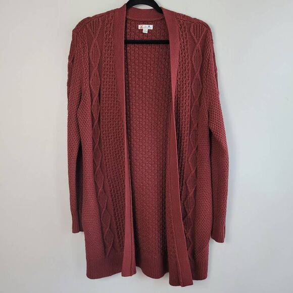 L.L. Bean burgundy maroon cable knit open front cardigan small gorpcore casual c - Picture 1 of 11